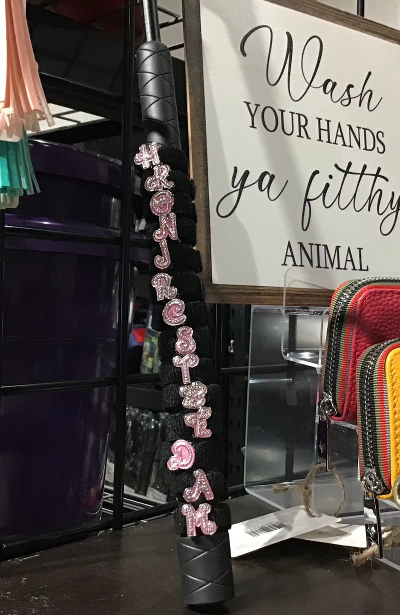 Whip Charm - Initial Pink and crystal