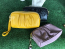 Leather pleated clutch purse